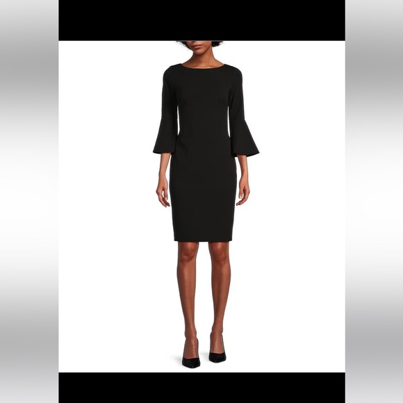 CALVIN KLEIN 3/4 Bell Sleeve Boat Neck Sheath Dress, Black, Size 2 - Picture 12 of 12